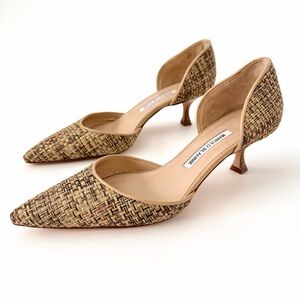 MANOLO BLAHNIK || Woven Patent Leather d’Orsay Kitten Heel Pumps EU 40 Italy